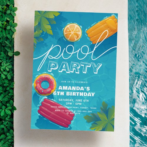 Pool Party Any Year Modern Tropical Birthday Invitation