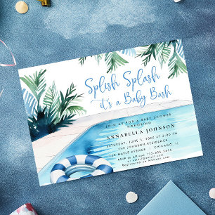 Pool party baby shower blue It's a Boy Invitation