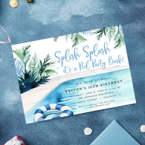 Pool Party Bash Summer boys birthday party Invitation