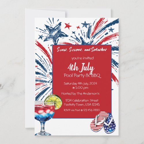 Pool Party BBQ 4th July Invitation