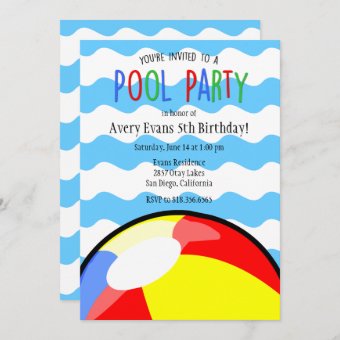 Pool Party Beach Ball Birthday Invitation | Zazzle