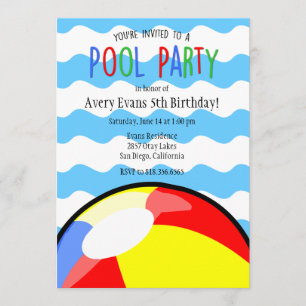 Pool Party Beach Ball Birthday Invitation