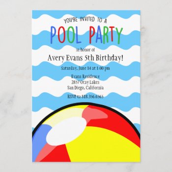 Pool Party Beach Ball Birthday Invitation by GreenLeafDesigns at Zazzle