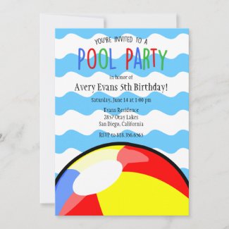 Pool Party Beach Ball Birthday Invitation