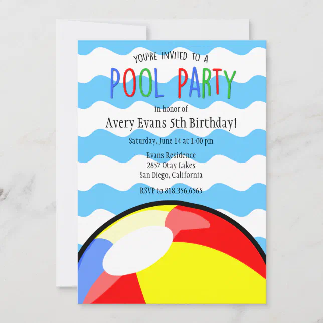 Pool Party Beach Ball Birthday Invitation | Zazzle