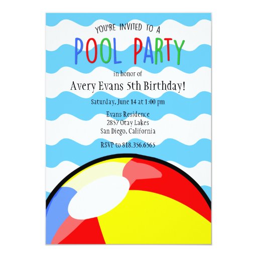 Pool Party Beach Ball Birthday Invitation | Zazzle