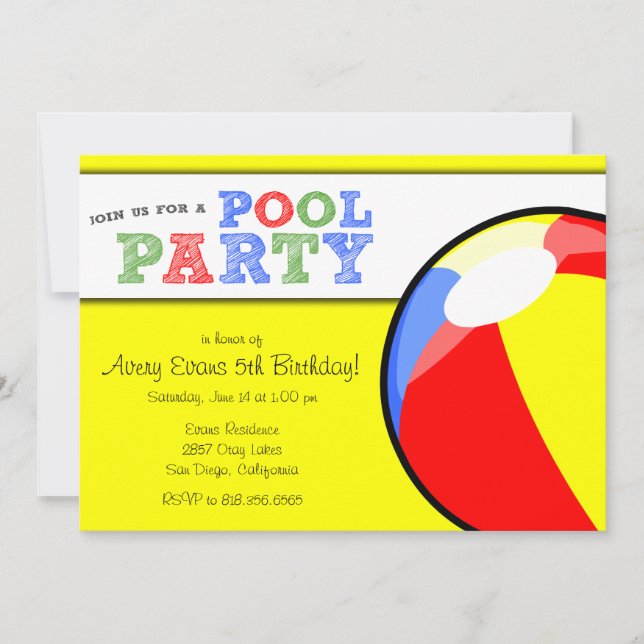 Pool Party Beach Ball Birthday Invitation (Front)