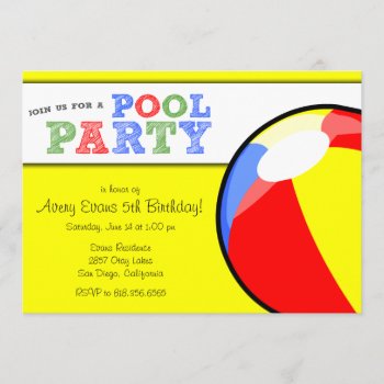 Pool Party Beach Ball Birthday Invitation by GreenLeafDesigns at Zazzle