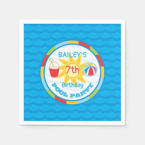 Pool Party Beach Ball Birthday Party Colorful Napkins