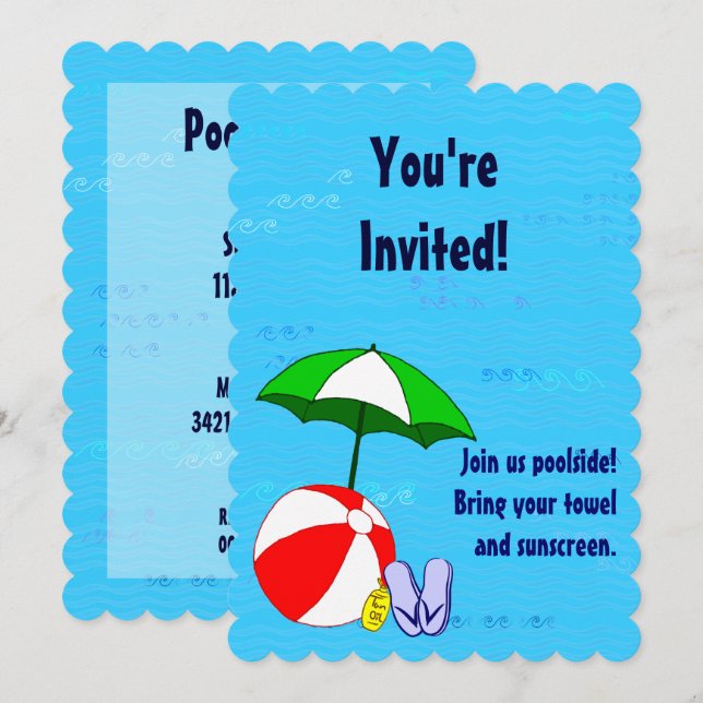 Pool Party Beach Ball Custom Invitations (Front/Back)