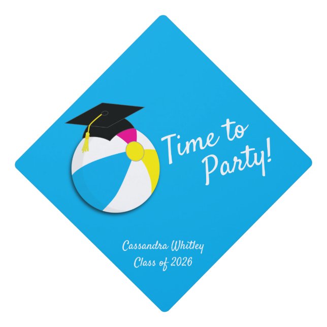 Pool Party Beach Ball Graduation Party Graduation Cap Topper (Front)