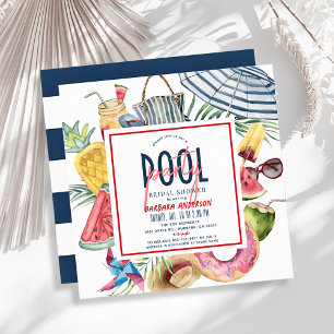 Pool Party Beach Gear July 4th Bridal Shower Invitation