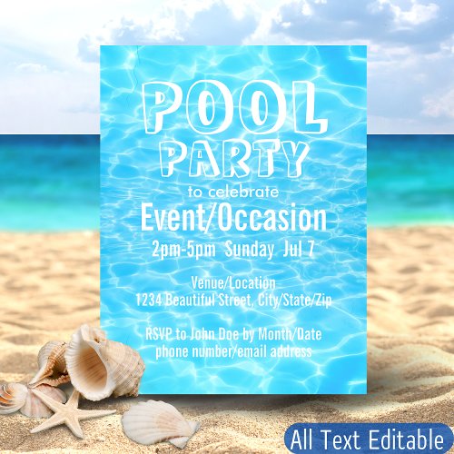Pool Party Beach Party Blue Water Tropical Elegant Invitation Postcard