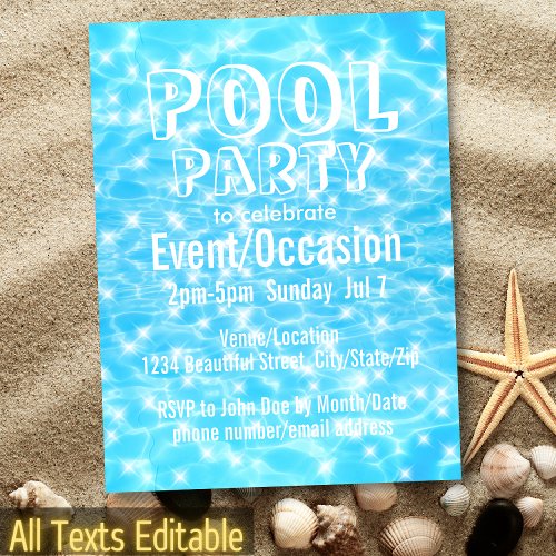 Pool Party Beach Party Summer Party water ripples Invitation Postcard