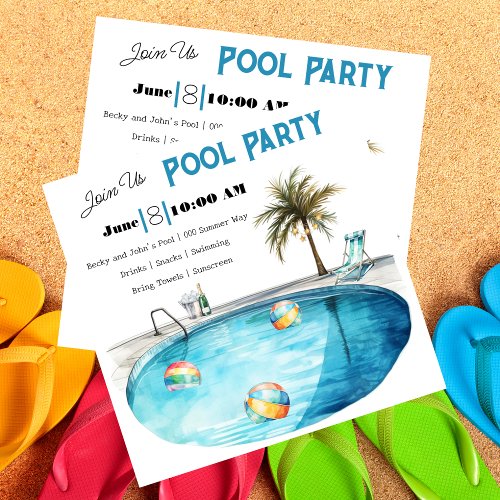 Pool Party Beach Scene  Summer Celebration  Invitation