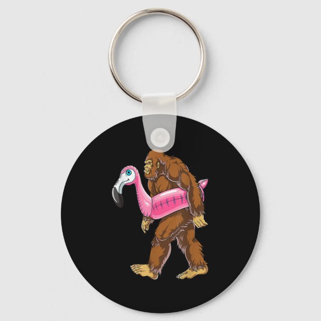 Pool Party Bigfoot Flamingo Men Women Sasquatch Pi Keychain (Front)