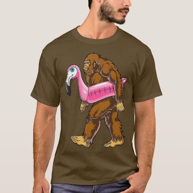Pool Party Bigfoot Flamingo T shirt Sasquatch (Front)