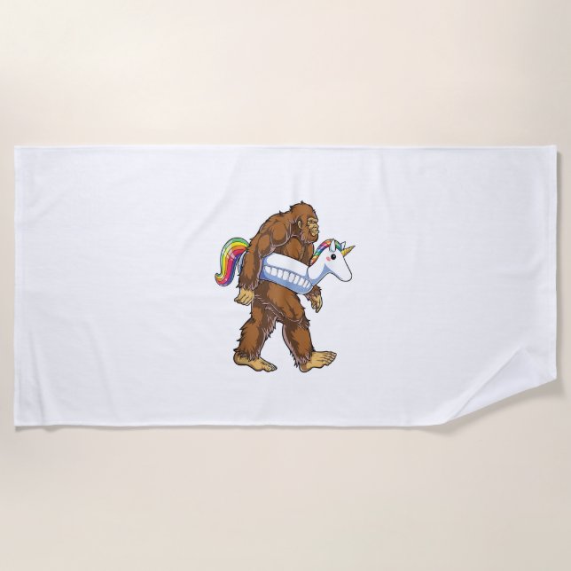 Pool Party Bigfoot Unicorn Float Funny Sasquatch R Beach Towel (Front)