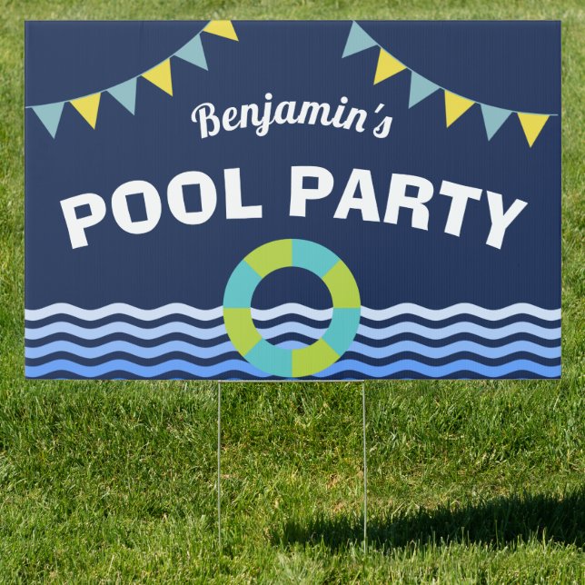 Pool Party Birthday Banner Sign (Insitu)