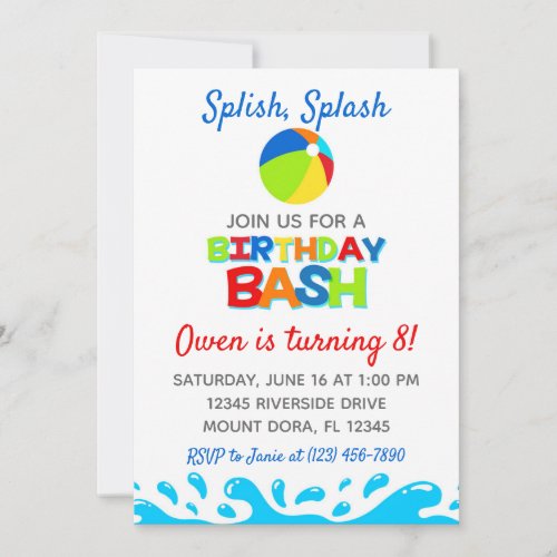 Pool Party Birthday Bash Invitation