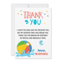 Pool Party Birthday Boy Girl Thank you card