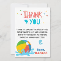 Pool Party Birthday Boy Girl Thank you card