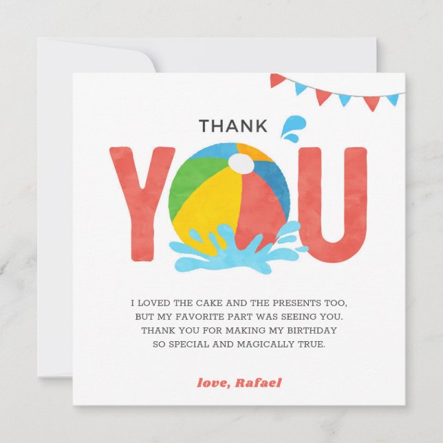 Pool Party Birthday Boy Girl Thank you card (Front)