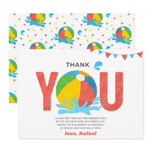 Pool Party Birthday Boy Girl Thank you card
