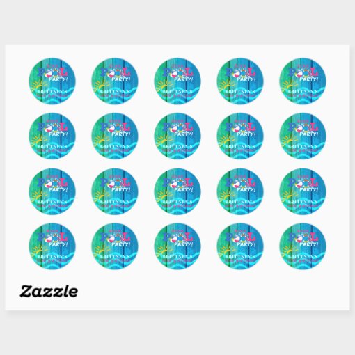 Pool Party Birthday Celebration Classic Round Sticker | Zazzle