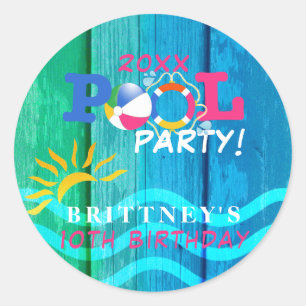 Pool Party Birthday Celebration Classic Round Sticker
