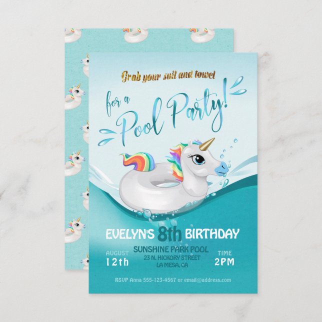 Pool Party Birthday Celebration Invitation (Front/Back)