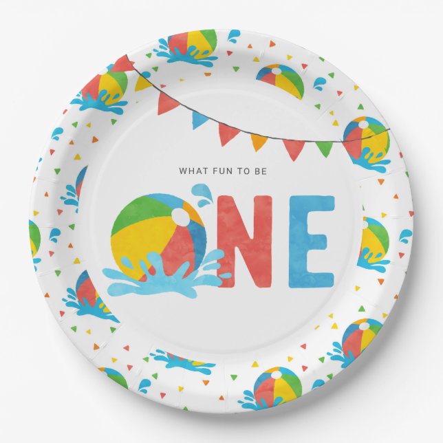 Pool Party Birthday Decor Supplies  Paper Plates (Front)