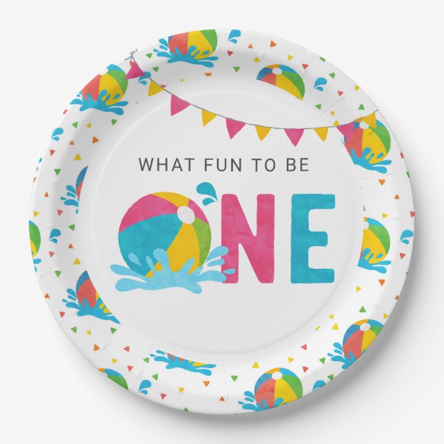 Pool Party Birthday Decor Supplies  Paper Plates (Front)