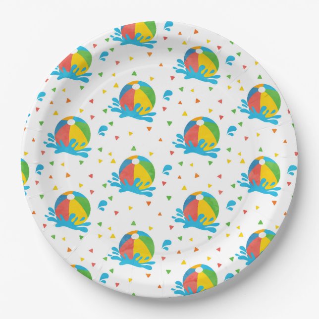 Pool Party Birthday Decor Supplies  Paper Plates (Front)