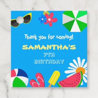 Pool Party Birthday Fun Bright Colors Beach Summer Favor Tags