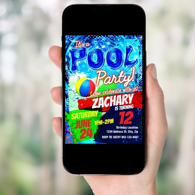 Pool party birthday invitation (Front Digital)