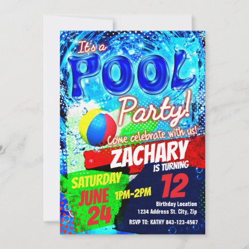 Pool party birthday invitation