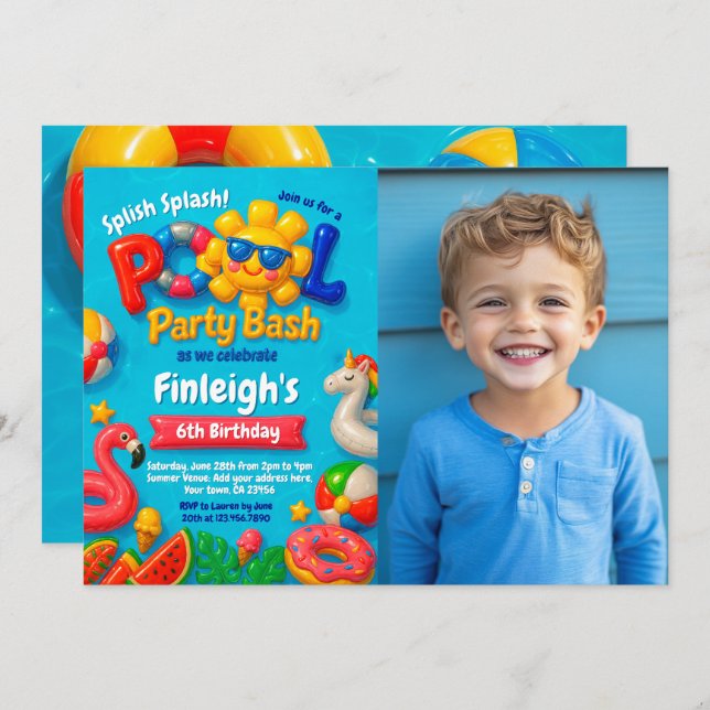 Pool Party Birthday Invitation (Front/Back)