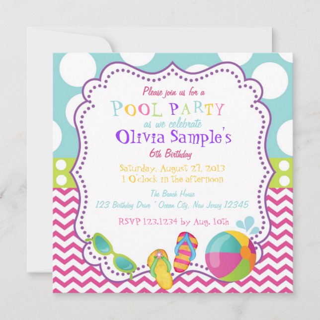 Pool Party Birthday Invitation (Front)