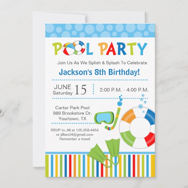 Pool Party Birthday Invitation (Front)
