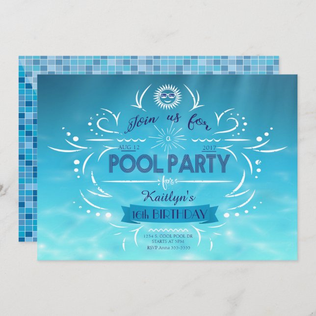 Pool Party Birthday Invitation (Front/Back)