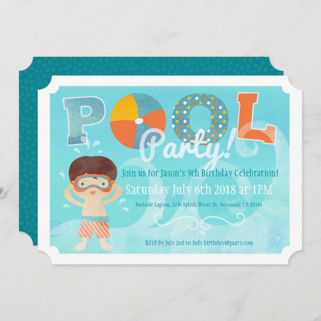 Pool Party Birthday Invitation (Front/Back)