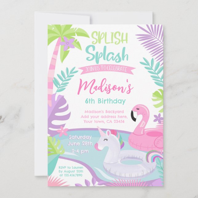 Pool Party Birthday Invitation (Front)