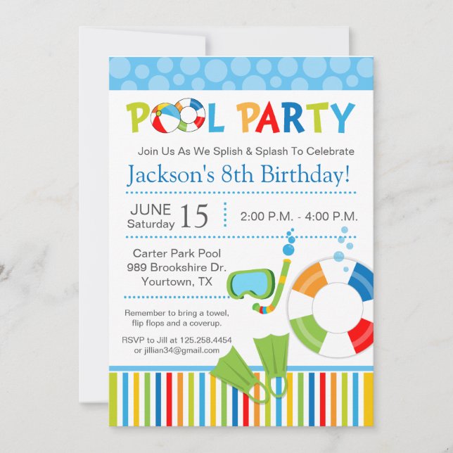 Pool Party Birthday Invitation (Front)
