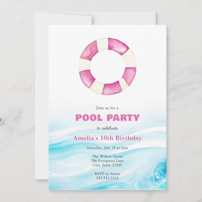 Pool Party Birthday Invitation (Front)