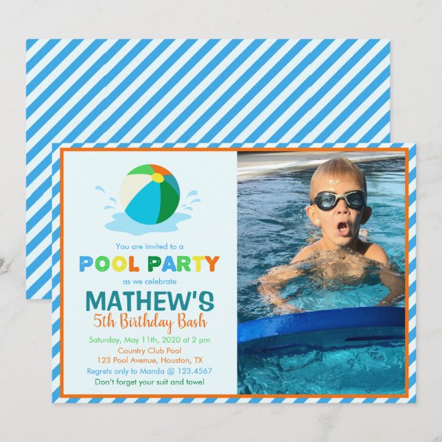 Pool Party Birthday Invitation (Front/Back)