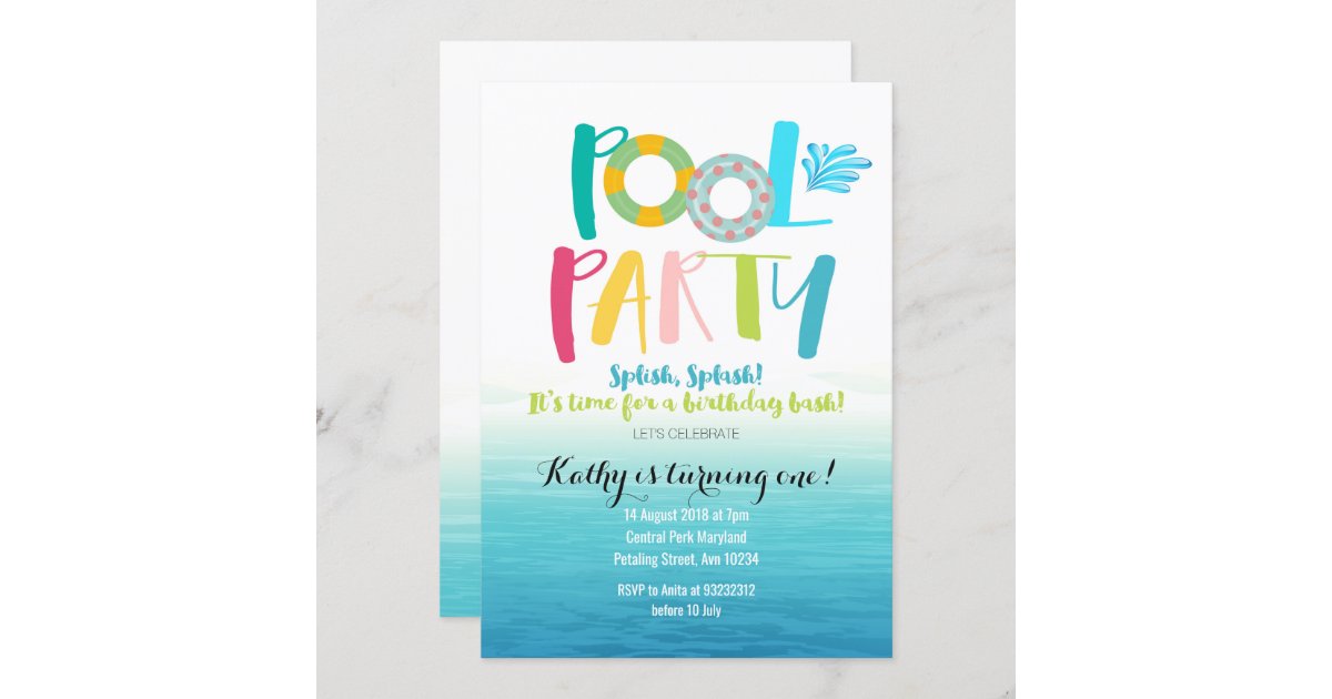 Pool Party Birthday Invitation | Zazzle