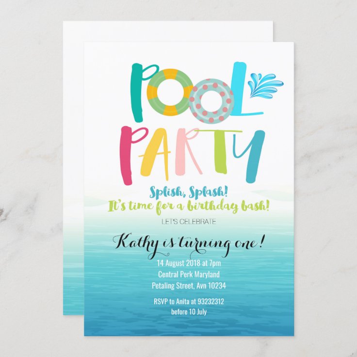 Pool Party Birthday Invitation | Zazzle