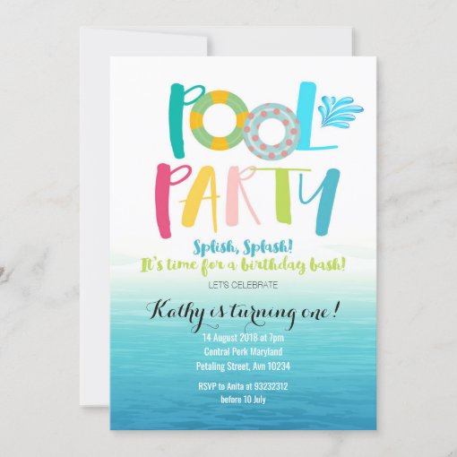 Pool Party Birthday Invitation 