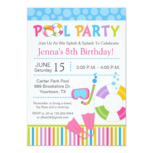 Pool Party Birthday Invitations With Photo 6